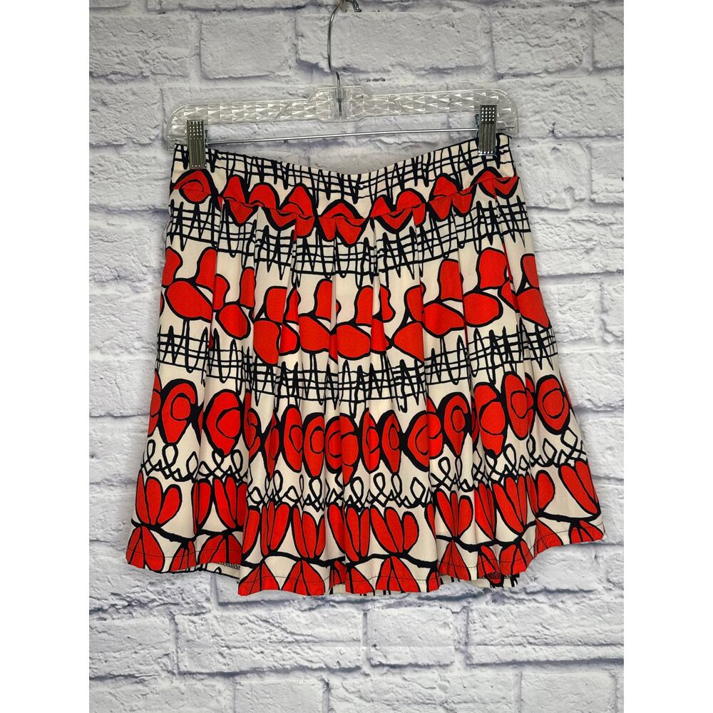 Freeway Red & Navy Abstract Wearable Art Women's Skirt Knee Length SZ MED Zip